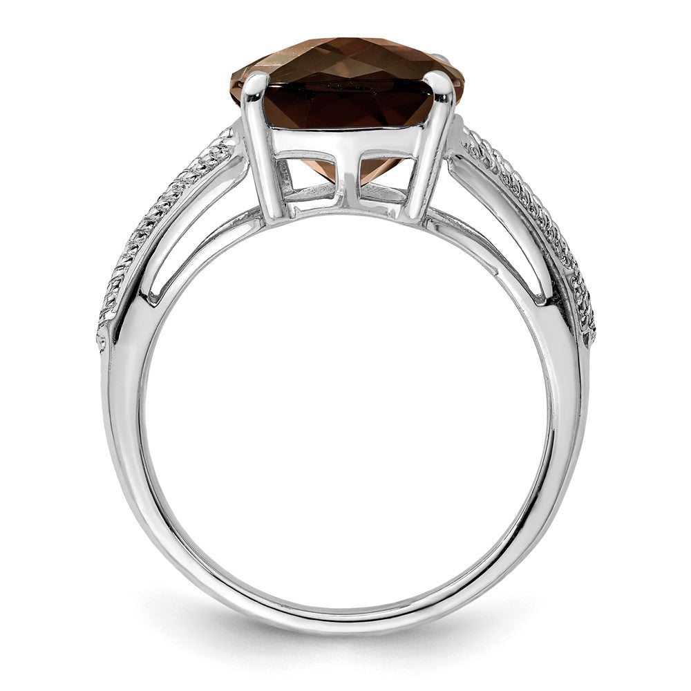 Sterling Silver Rhodium Checker-Cut Smoky Quartz Ring - 11