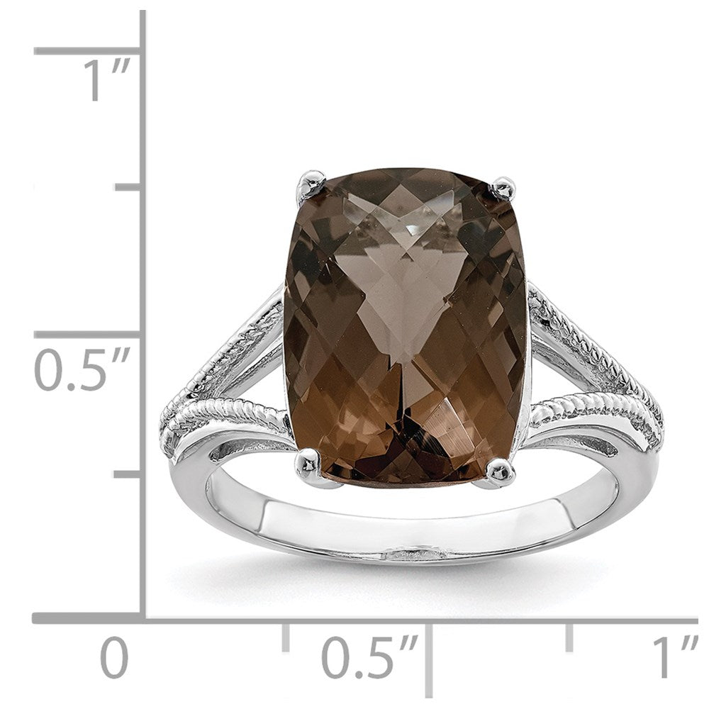 Sterling Silver Rhodium Checker-Cut Smoky Quartz Ring - 11