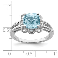 Sterling Silver Rhodium Checker-Cut Sky Blue Topaz & Diam. Ring - 6
