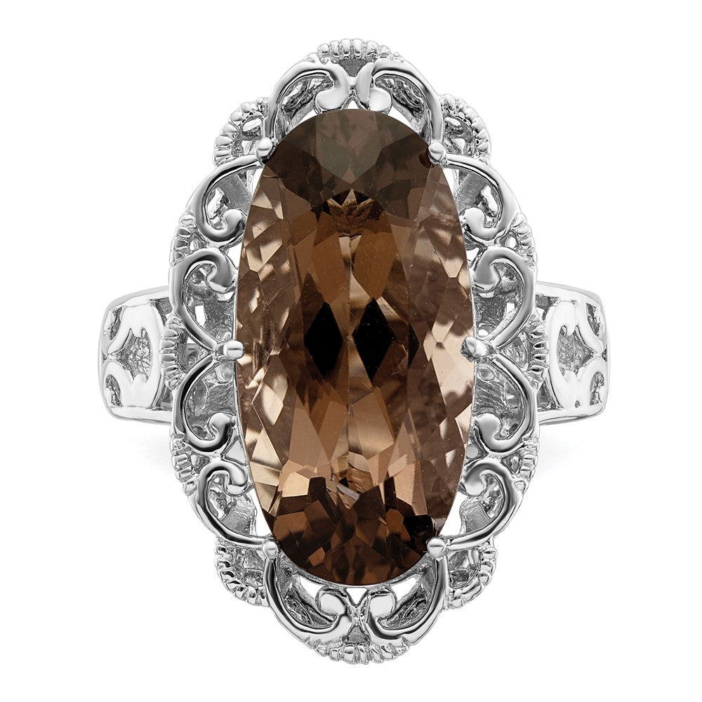 Sterling Silver Rhodium Smoky Quartz Ring - 3