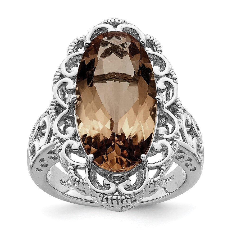 Sterling Silver Rhodium Smoky Quartz Ring - 17