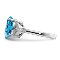 Sterling Silver Rhodium Swiss Blue Topaz & Diam. Ring - 2