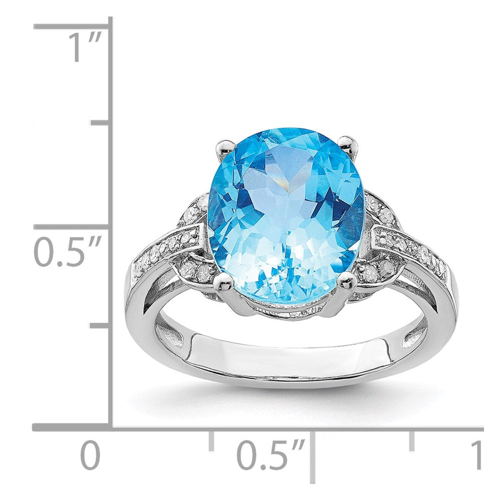 Sterling Silver Rhodium Swiss Blue Topaz & Diam. Ring