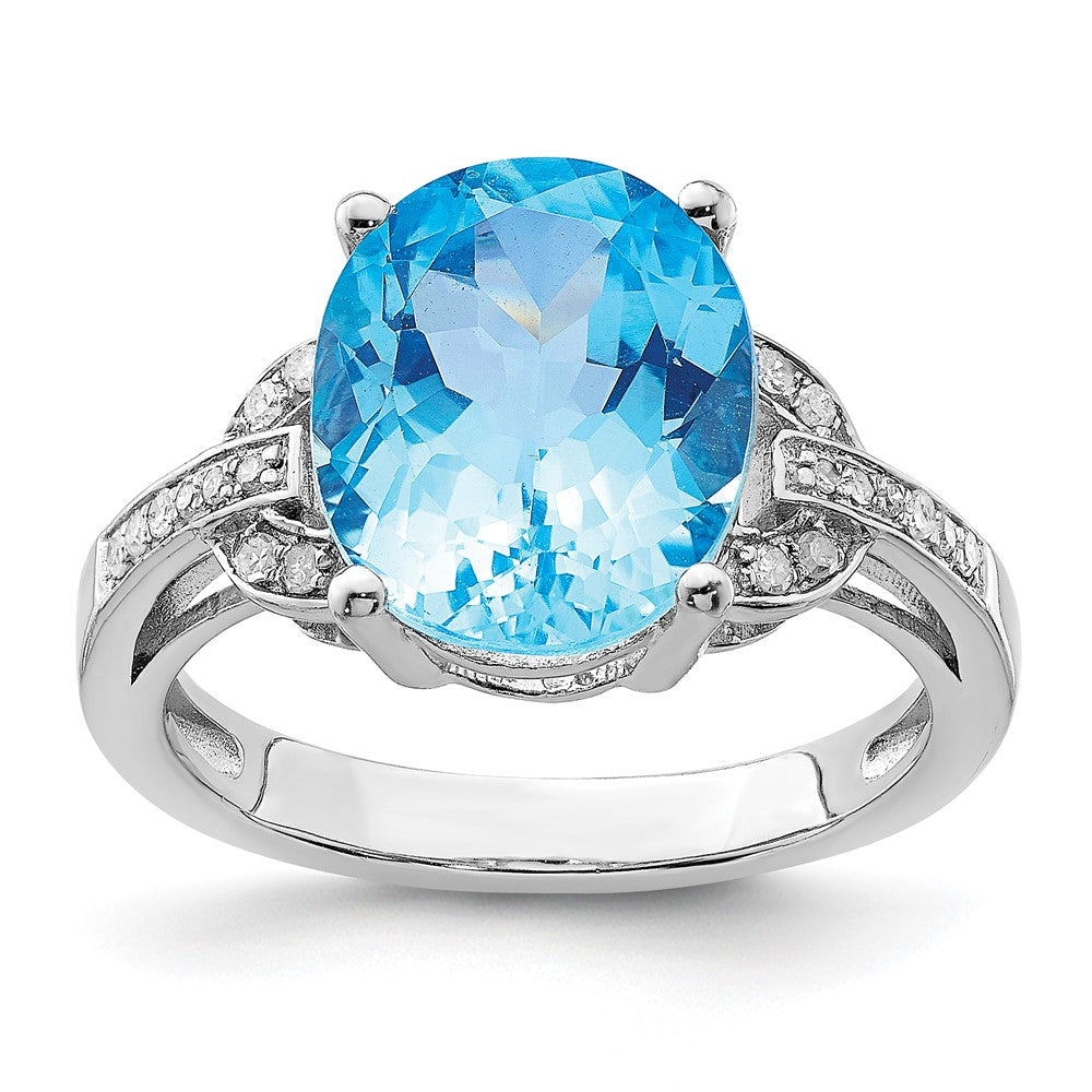 Sterling Silver Rhodium Swiss Blue Topaz & Diam. Ring - 2