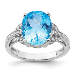 Sterling Silver Rhodium Swiss Blue Topaz & Diam. Ring - 4