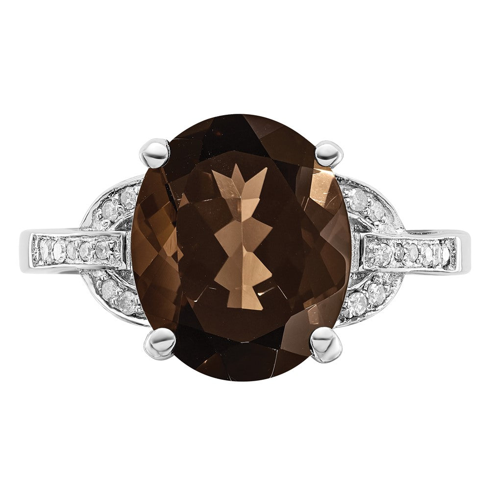 Sterling Silver Rhodium Smoky Quartz & Diam. Ring - 16
