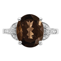 Sterling Silver Rhodium Smoky Quartz & Diam. Ring - 16