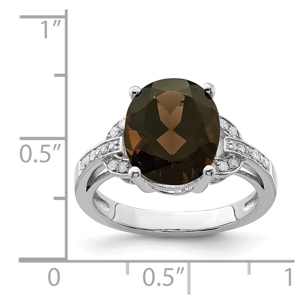 Sterling Silver Rhodium Smoky Quartz & Diam. Ring - 16