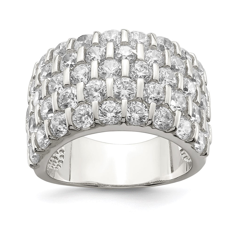 Sterling Silver Rhodium-plated CZ Wide Band Ring - 3
