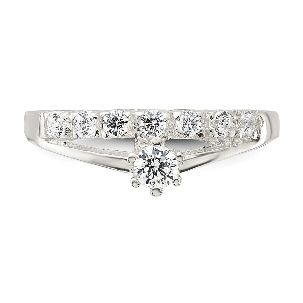Sterling Silver Row and Solitaire CZ Ring - 2