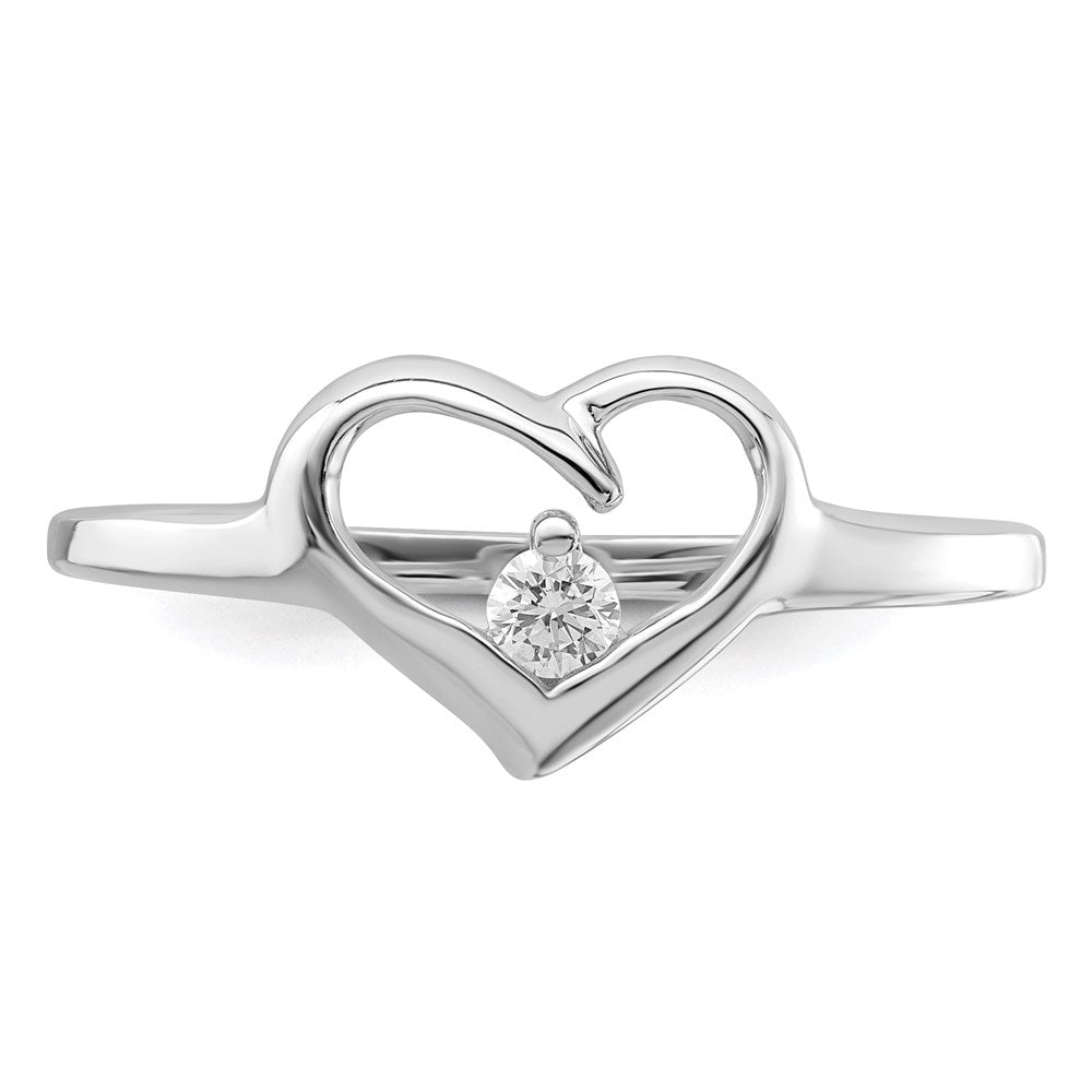 Sterling Silver Rhodium Plated CZ Heart Ring - 5