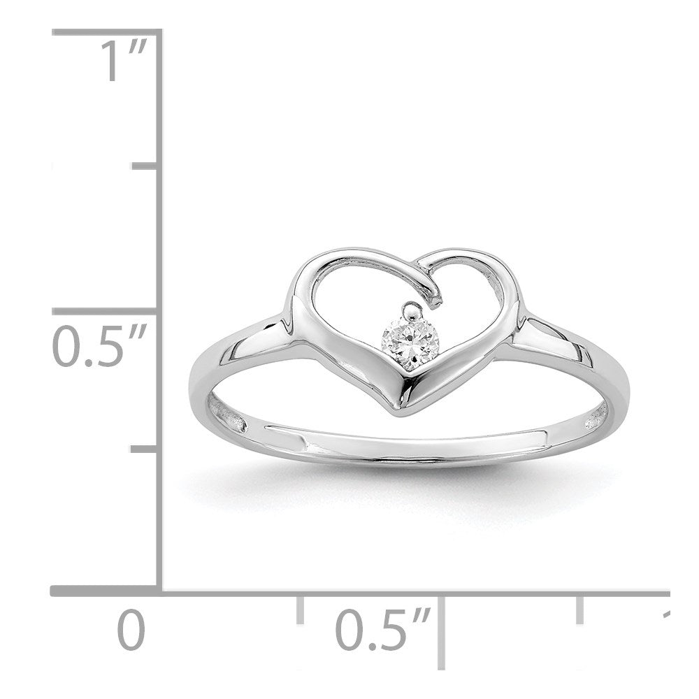 Sterling Silver Rhodium Plated CZ Heart Ring - 5