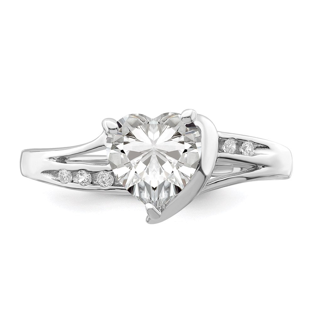 Sterling Silver Rhodium Plated CZ Heart Ring - 6