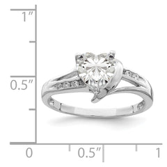 Sterling Silver Rhodium Plated CZ Heart Ring - 6