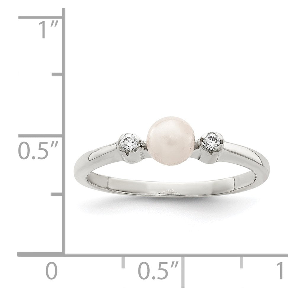Sterling Silver CZ Imitation Pearl Ring - 3