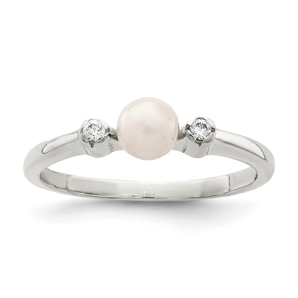 Sterling Silver CZ Imitation Pearl Ring - 3