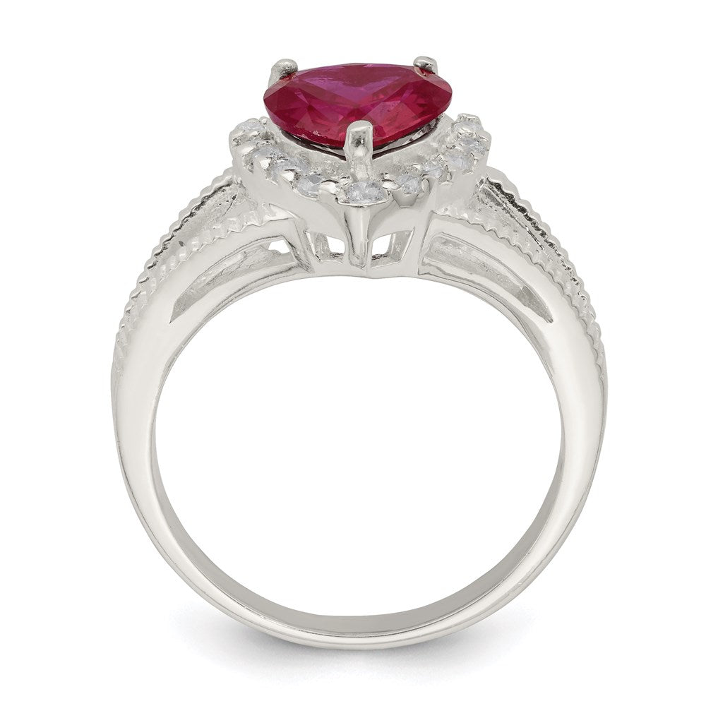 Sterling Silver Red CZ Heart Ring - 3