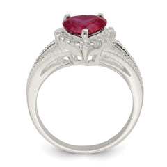 Sterling Silver Red CZ Heart Ring - 3