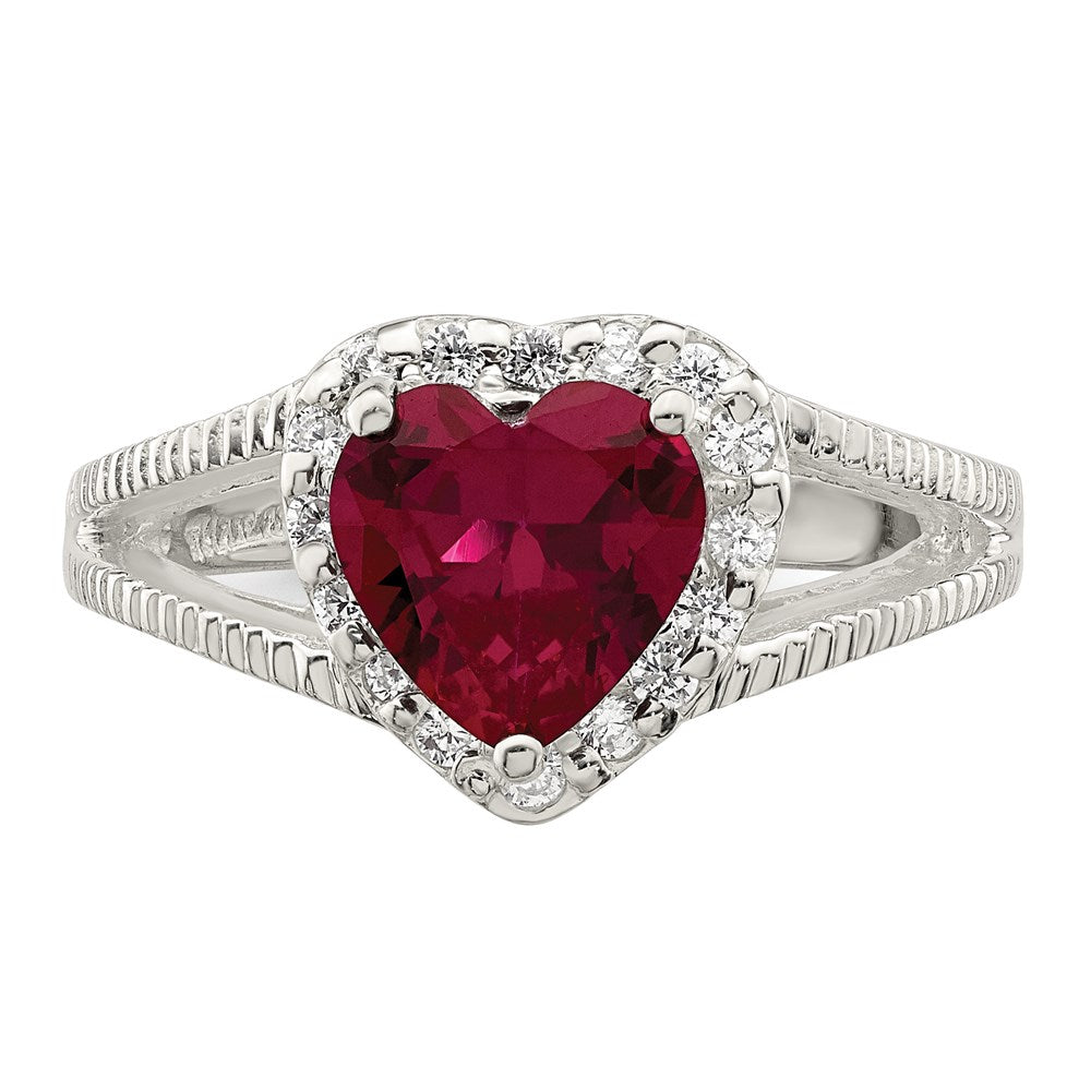 Sterling Silver Red CZ Heart Ring - 3