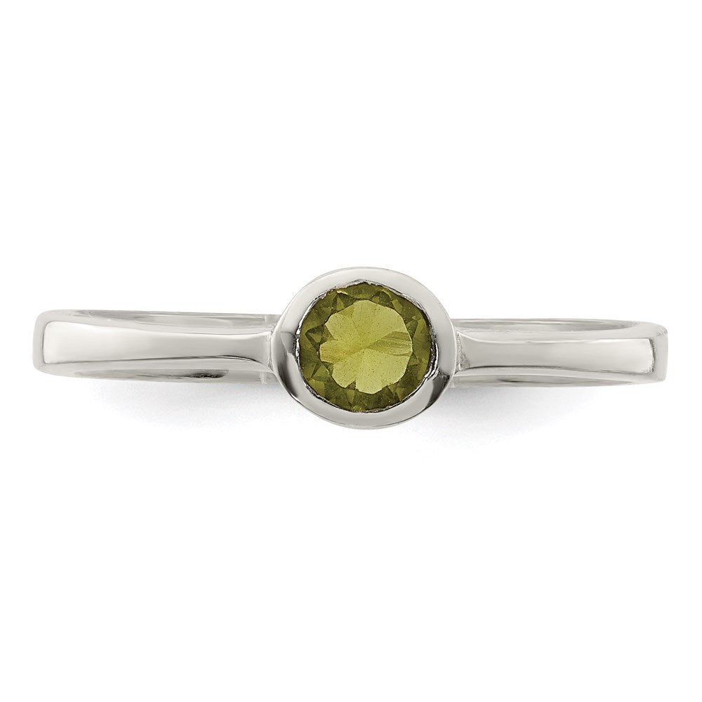 Sterling Silver Lime Green Round Bezel CZ Ring - 3