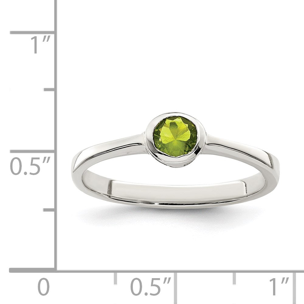 Sterling Silver Lime Green Round Bezel CZ Ring - 2