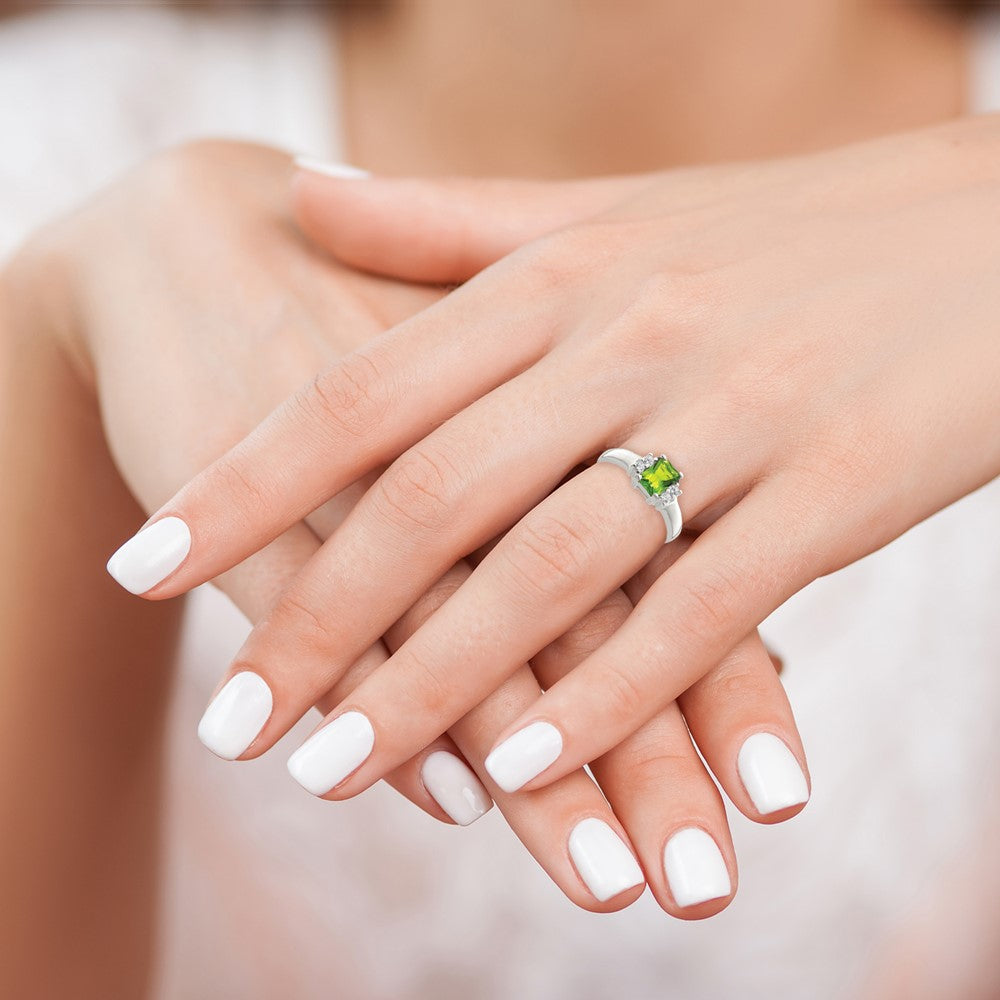 Sterling Silver Lime Green & White CZ Ring - 3