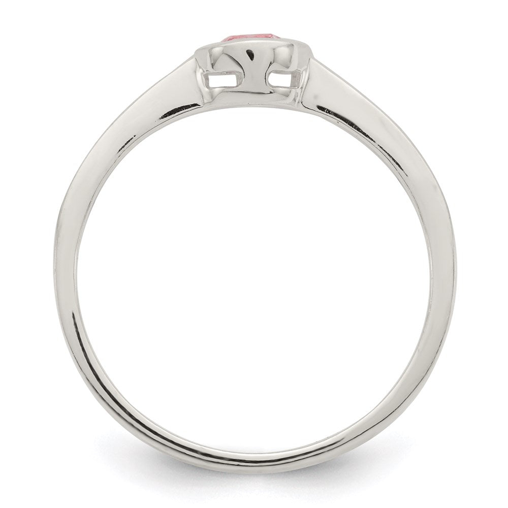 Sterling Silver Pink Round Bezel CZ Ring - 4