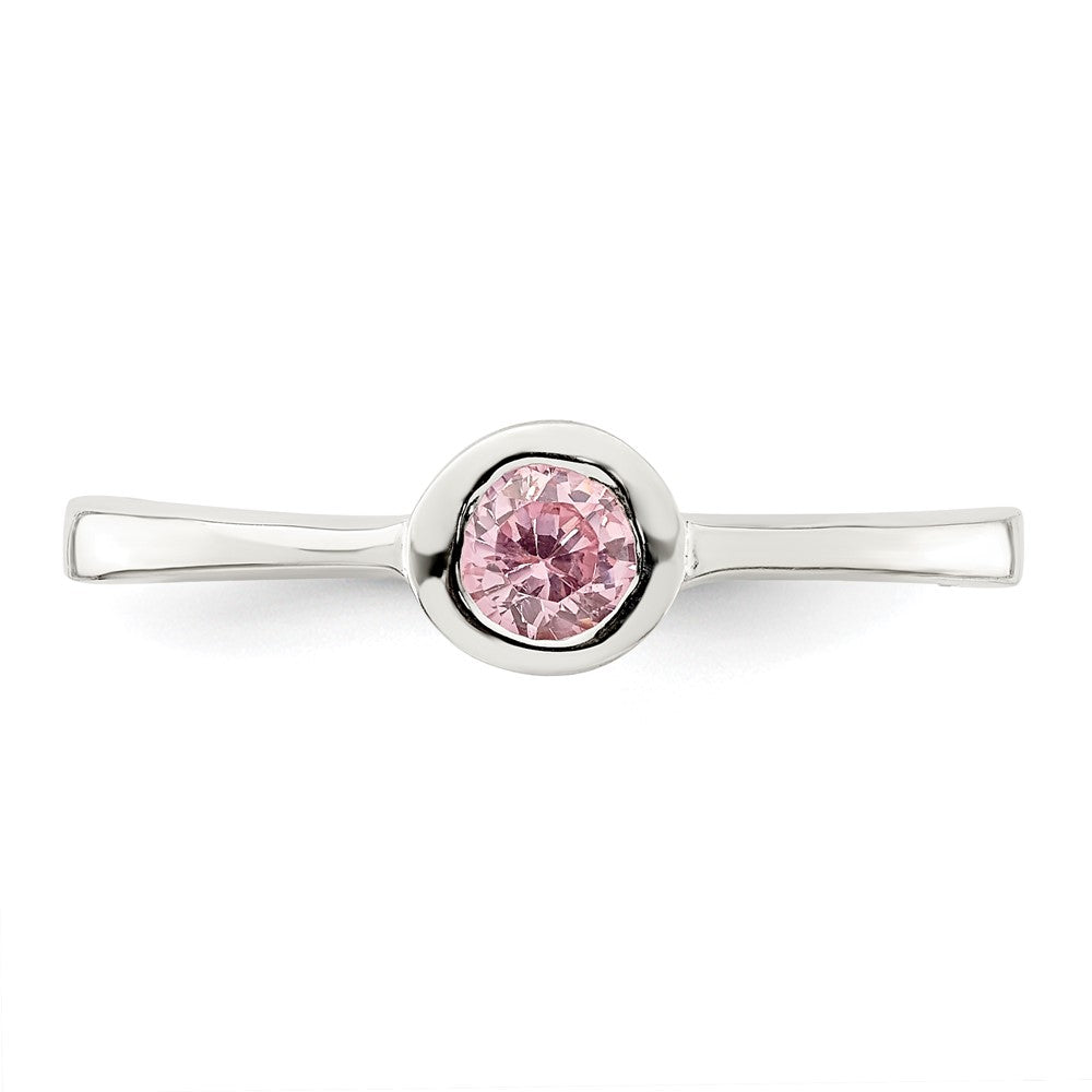 Sterling Silver Pink Round Bezel CZ Ring - 2