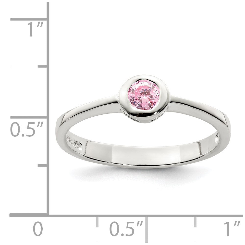 Sterling Silver Pink Round Bezel CZ Ring - 2