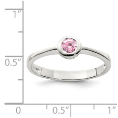 Sterling Silver Pink Round Bezel CZ Ring - 2
