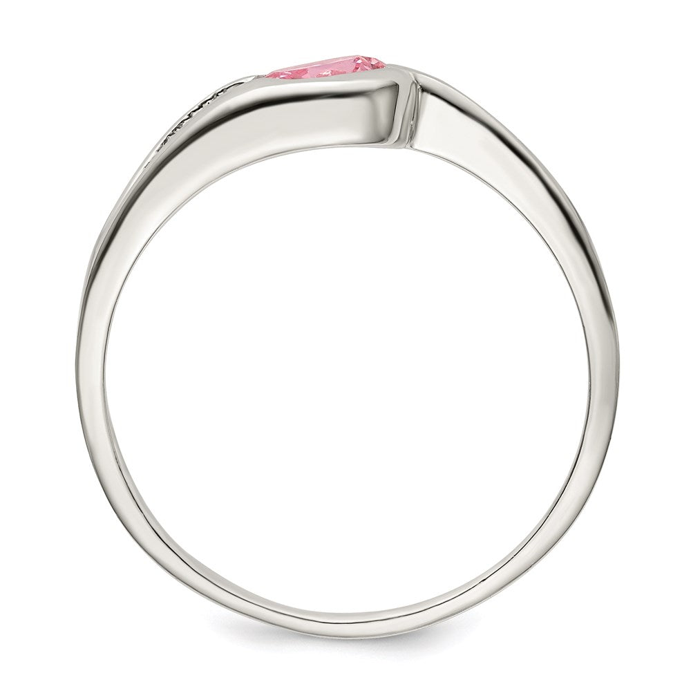 Sterling Silver Pink Round Bezel CZ Ring - 6