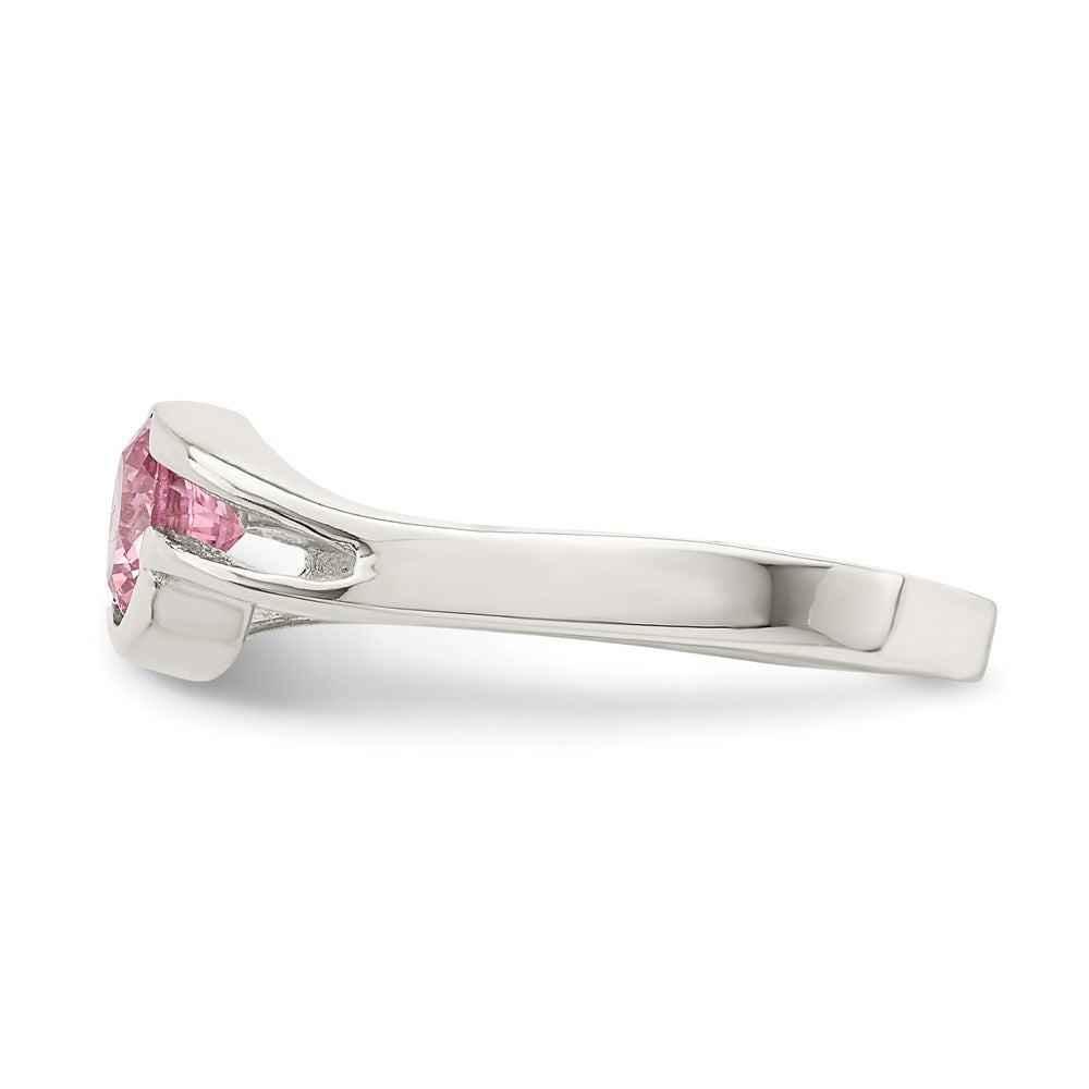 Sterling Silver Pink Round Bezel CZ Ring - 6