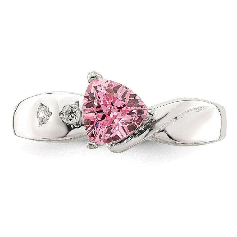 Sterling Silver Pink Trillion CZ Ring - 3