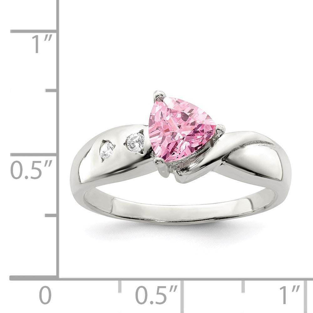 Sterling Silver Pink Trillion CZ Ring - 3