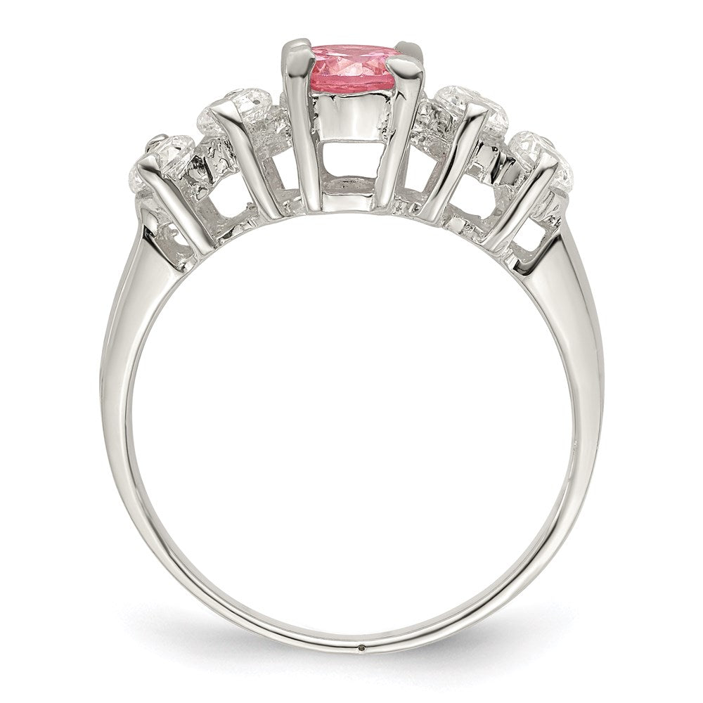 Sterling Silver Pink Round CZ w/Side Stones Ring - 2