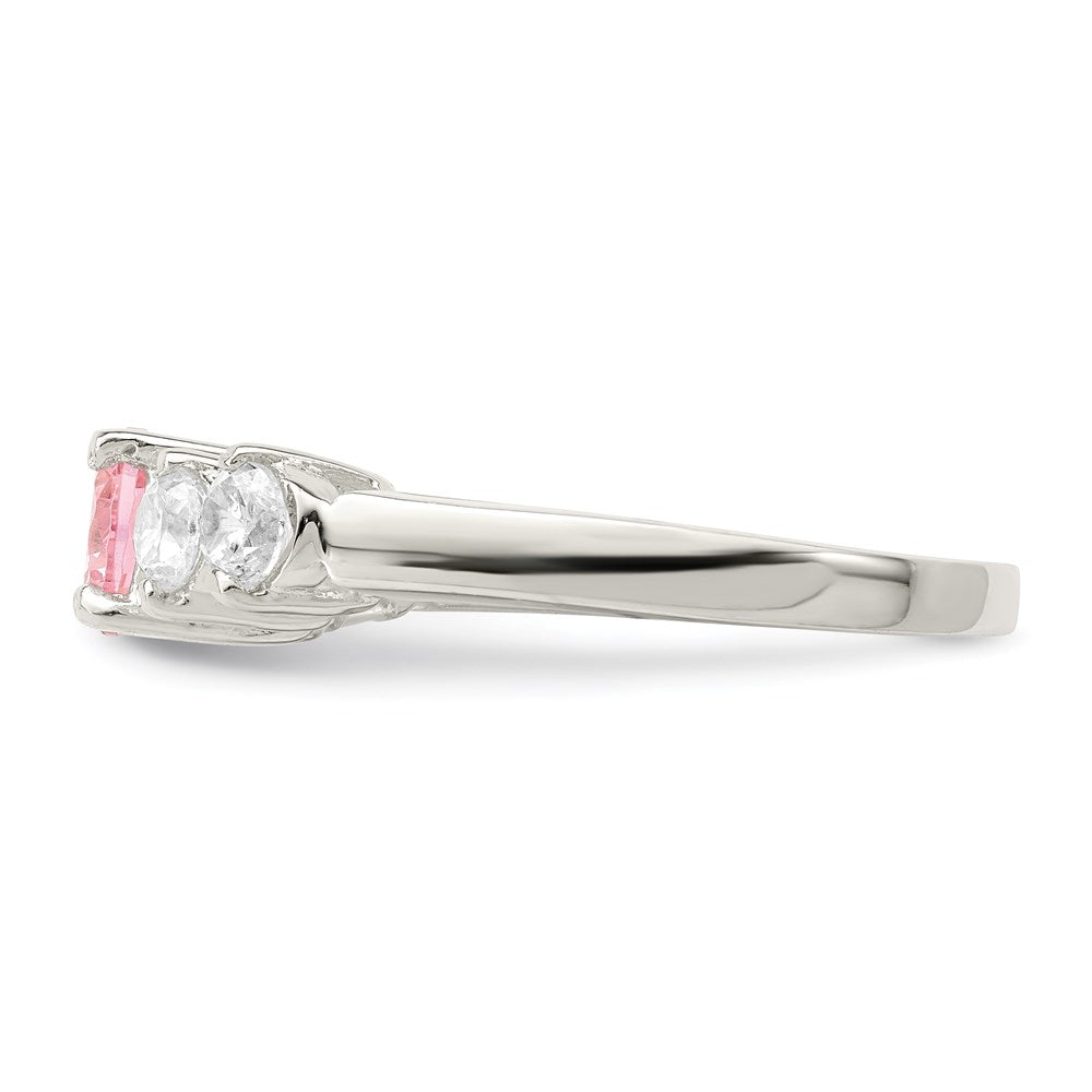 Sterling Silver Pink Round CZ w/Side Stones Ring - 3
