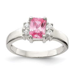 Sterling Silver Pink & White CZ Ring - 3