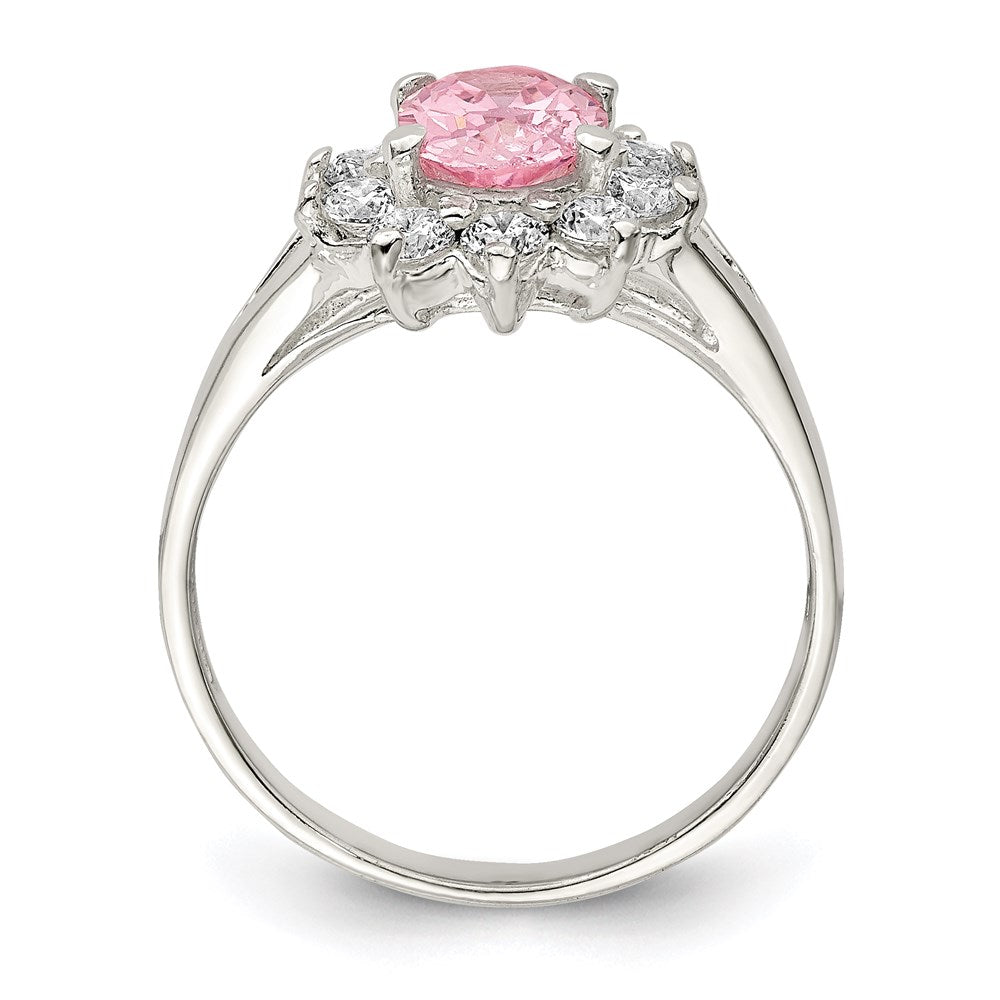 Sterling Silver Pink Oval CZ Cluster Ring - 3