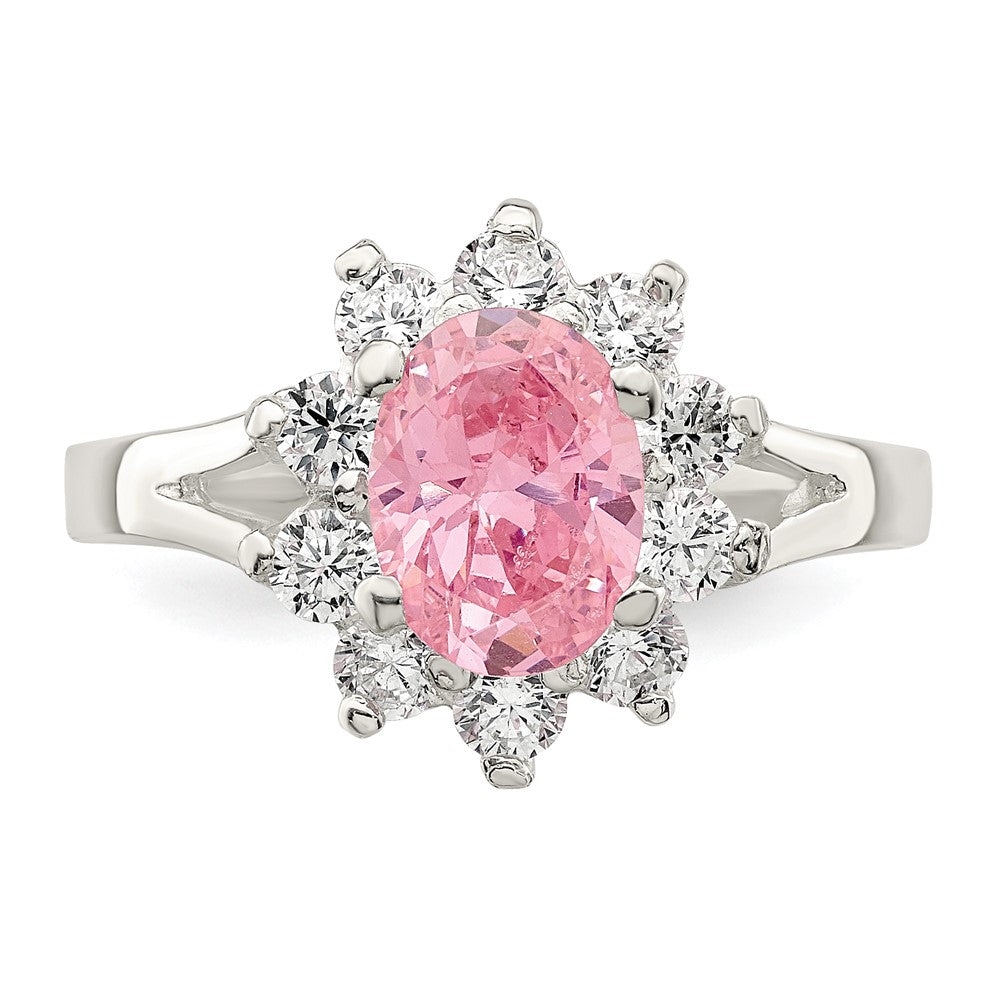 Sterling Silver Pink Oval CZ Cluster Ring - 3