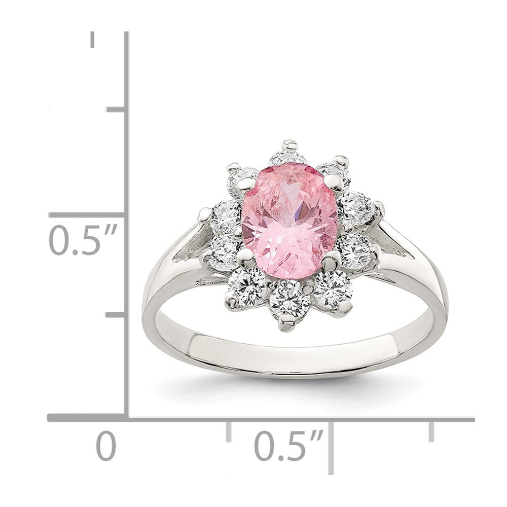 Sterling Silver Pink Oval CZ Cluster Ring - 3