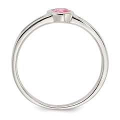 Sterling Silver Pink CZ Heart Ring - 4