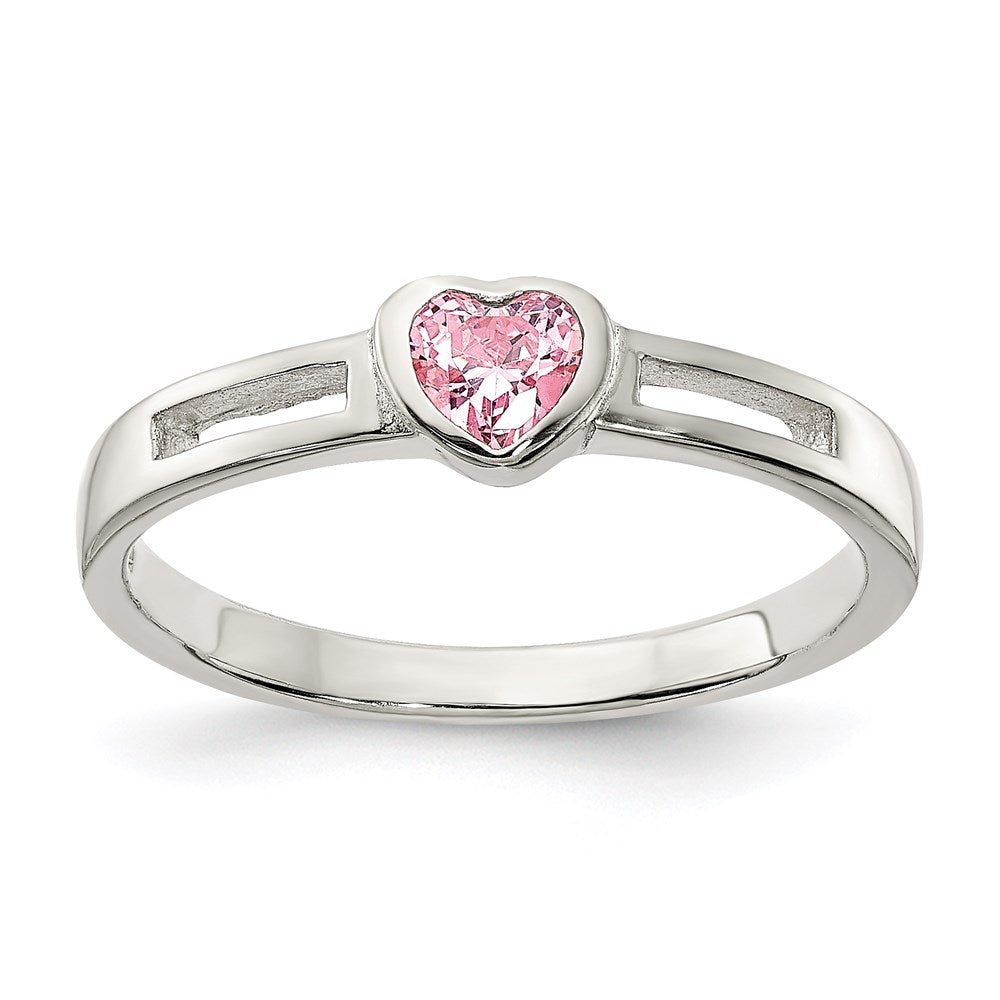 Sterling Silver Pink CZ Heart Ring - 4