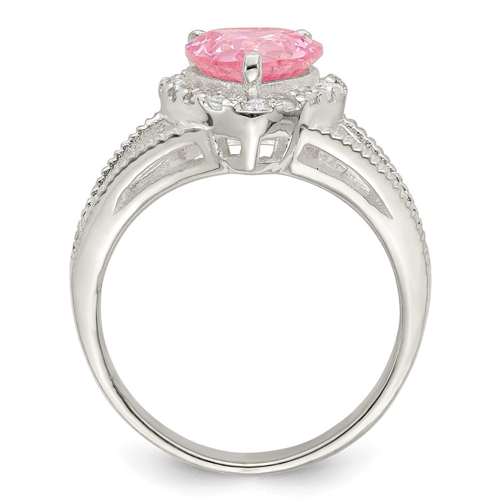 Sterling Silver Pink CZ Heart Ring - 3