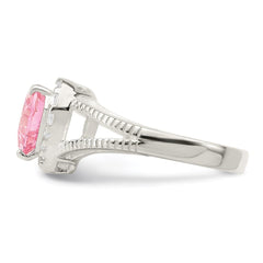 Sterling Silver Pink CZ Heart Ring - 6