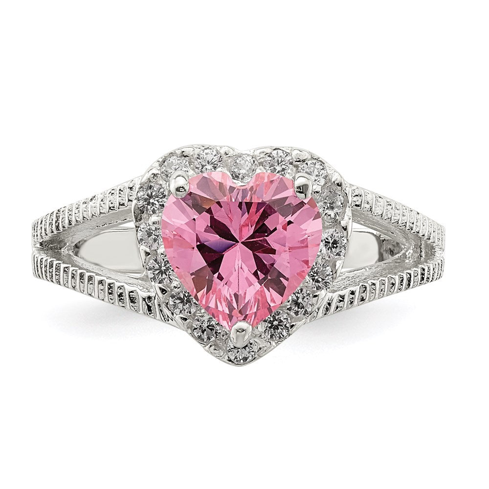 Sterling Silver Pink CZ Heart Ring - 2