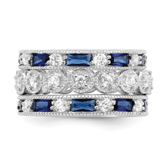 Sterling Silver Rhod-pltd Triple Band Blue/White/Clear Circle Center Ring - 2