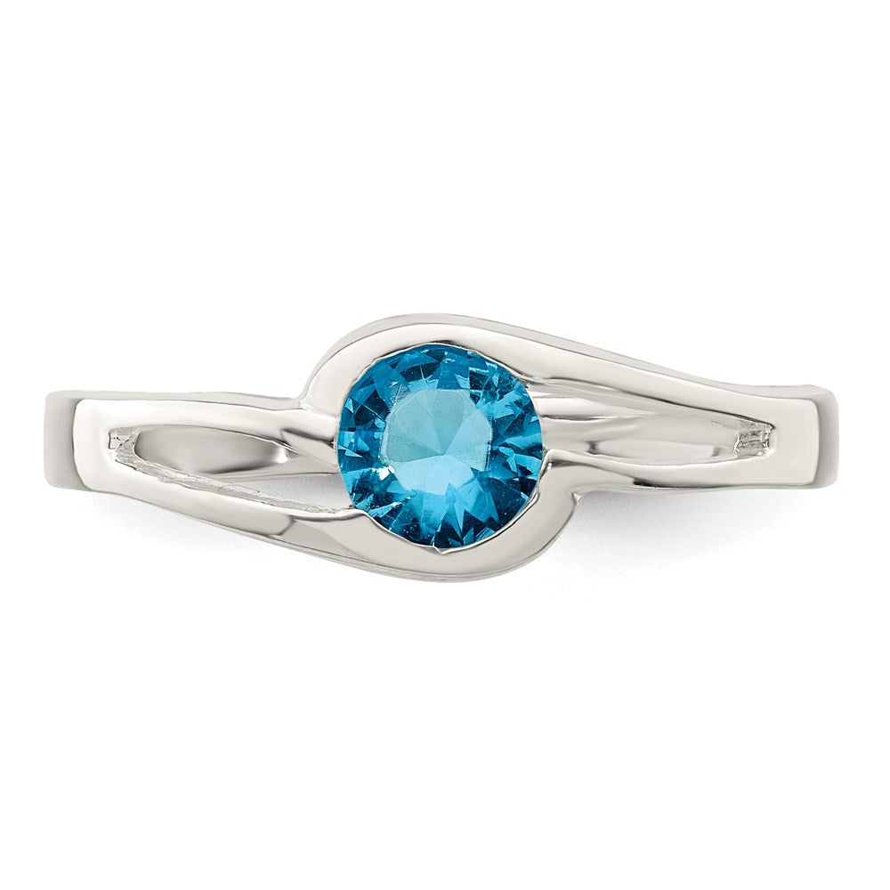 Sterling Silver Light Blue Round Bezel CZ Ring - 5