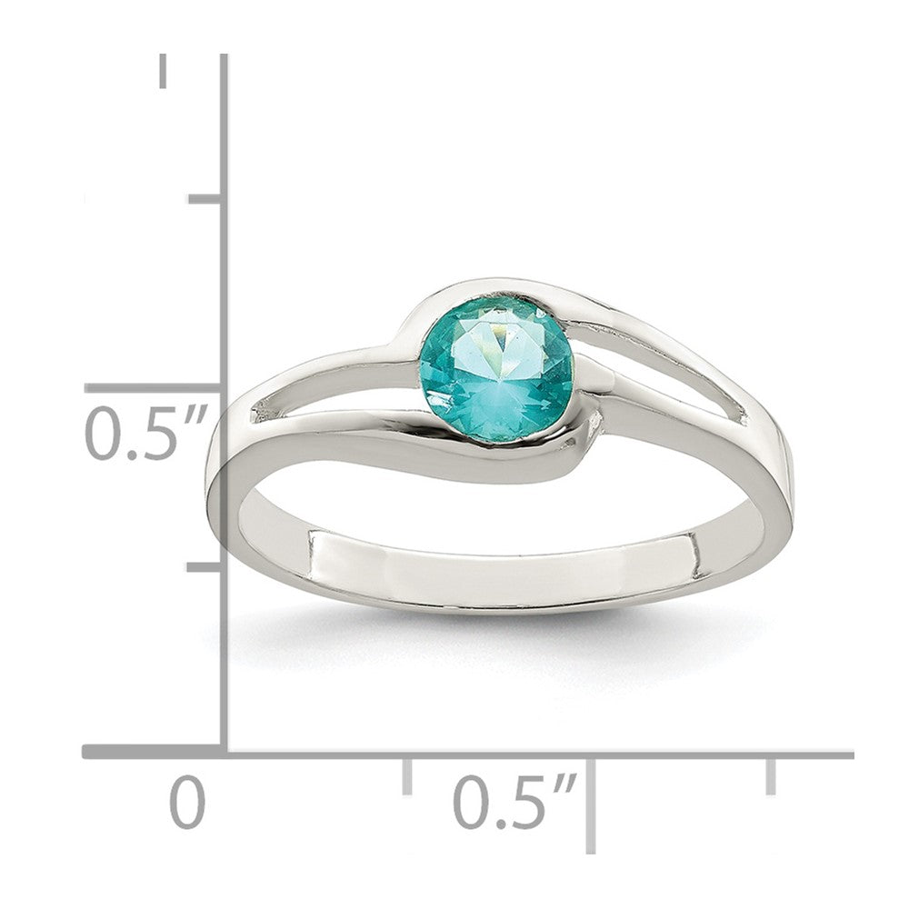 Sterling Silver Light Blue Round Bezel CZ Ring - 5