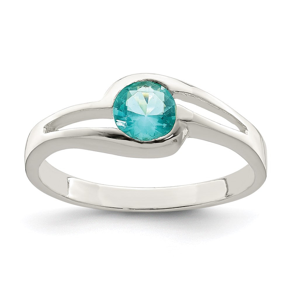 Sterling Silver Light Blue Round Bezel CZ Ring - 3