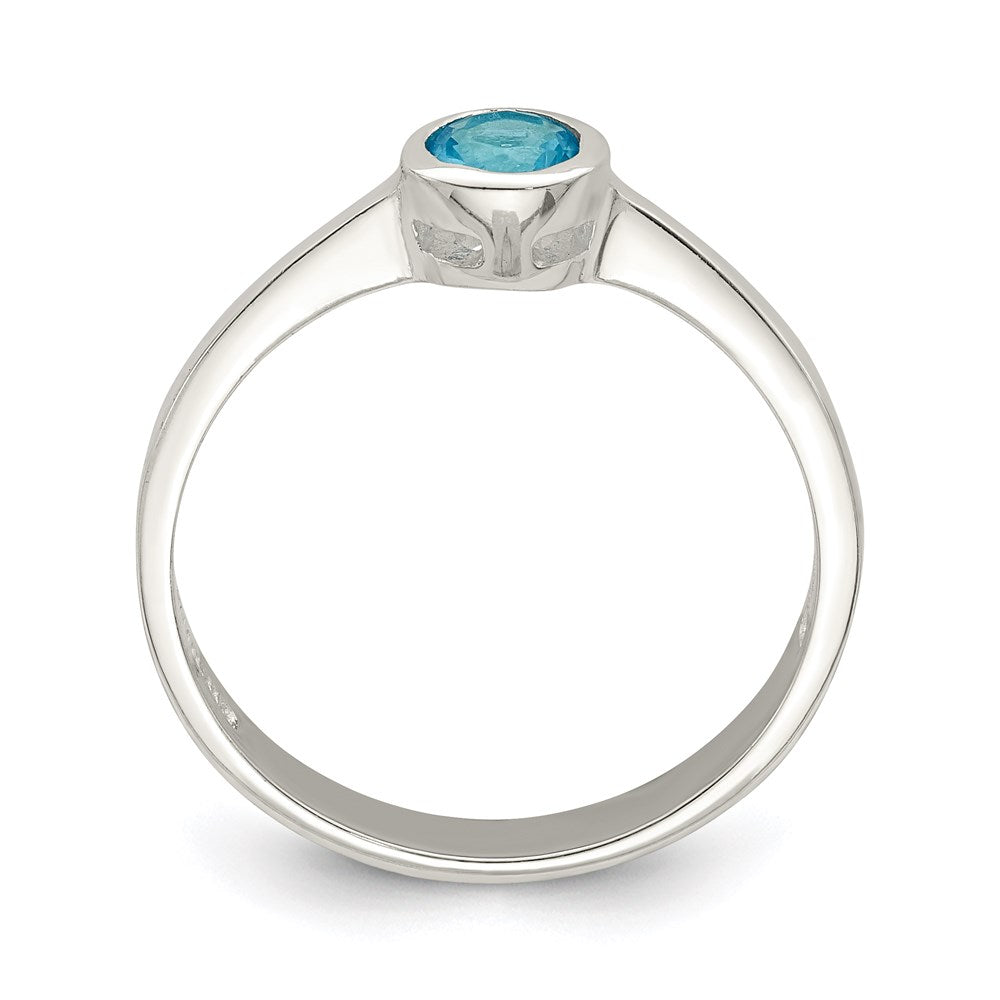 Sterling Silver Light Blue Round Bezel CZ Ring - 6